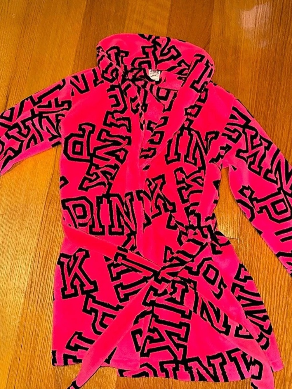 Victoria's Secret PINK & Black Wrap Robe Size XS/S Like New